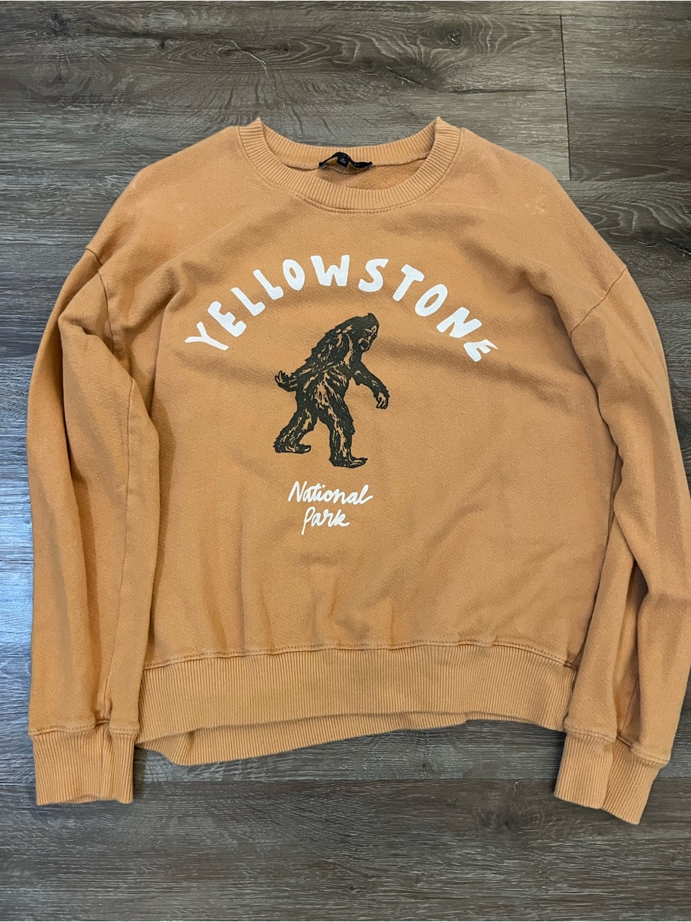 LA Hearts Tan Crewneck Sweater with Yellowstone Sasquatch graphic